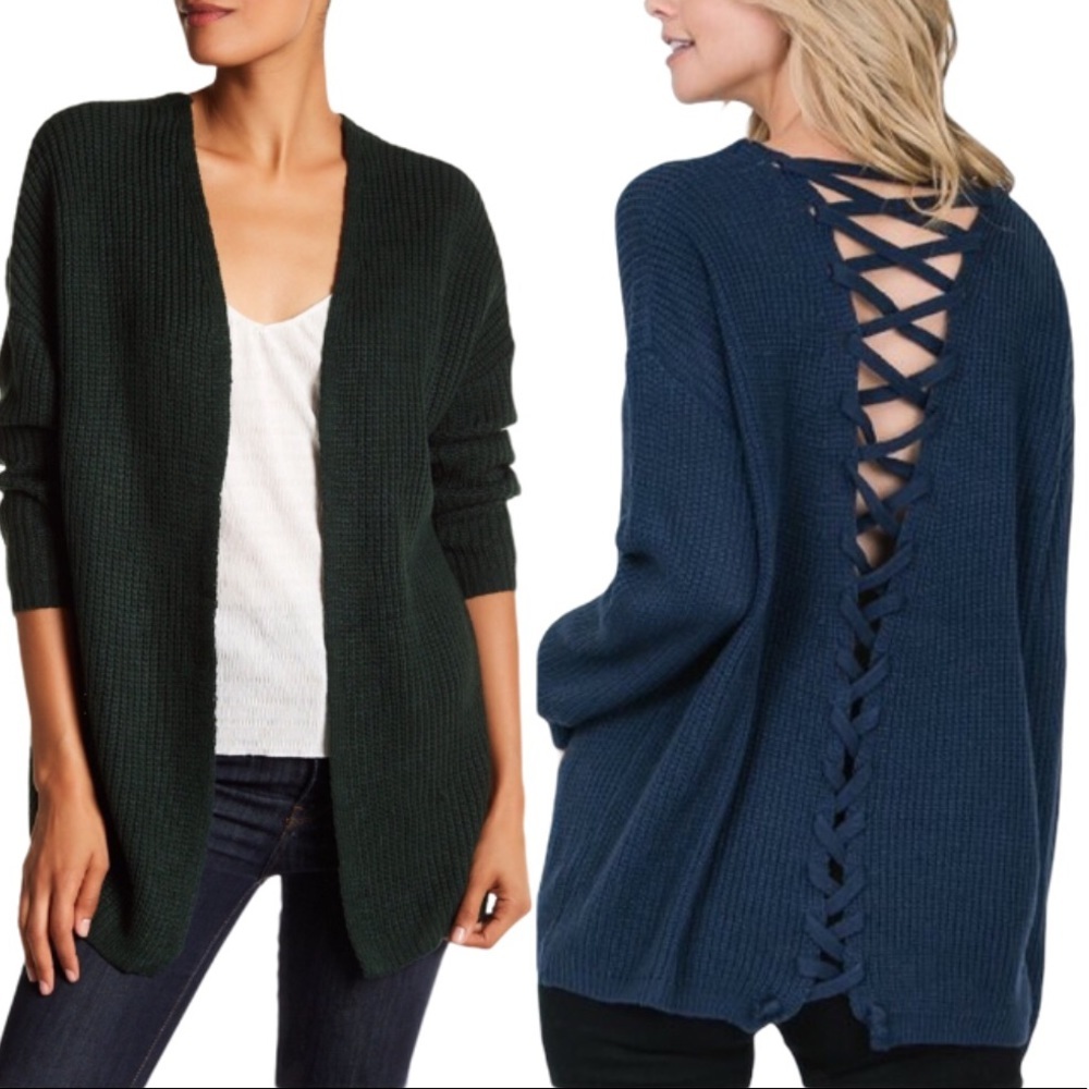 DREAMERS (Nords) Boho Back Lace up Detail Cardigan Navy Blue Size Small-Medium